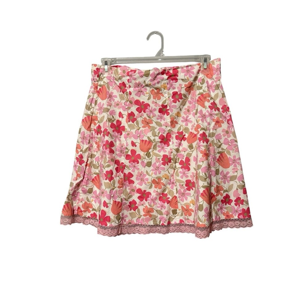 Exact Change Floral Lace Trim A Line Skirt Pink Cotton Blend Size 13